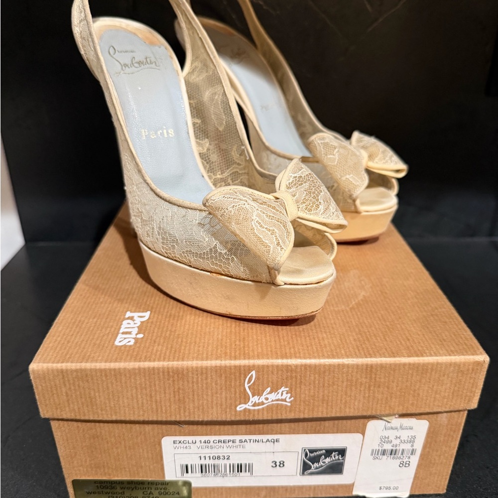 Christian Louboutin Satin/Lace Bow Heels